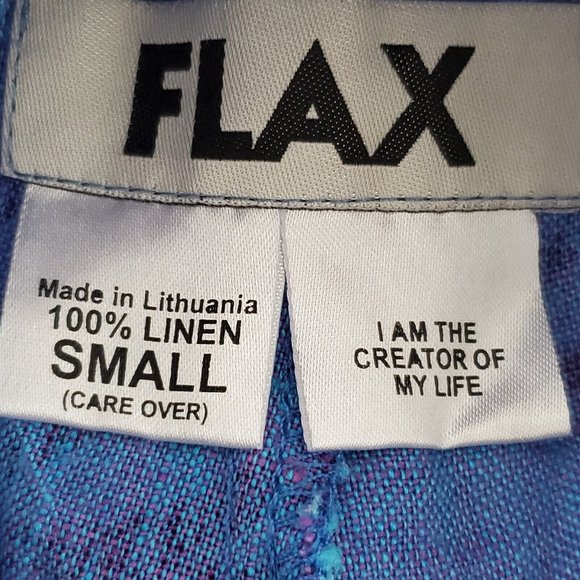 FLAX Womens 100% Linen Pull On Wide Leg Flood Pants Size S Blue Floral Lagenlook - Picture 7 of 9